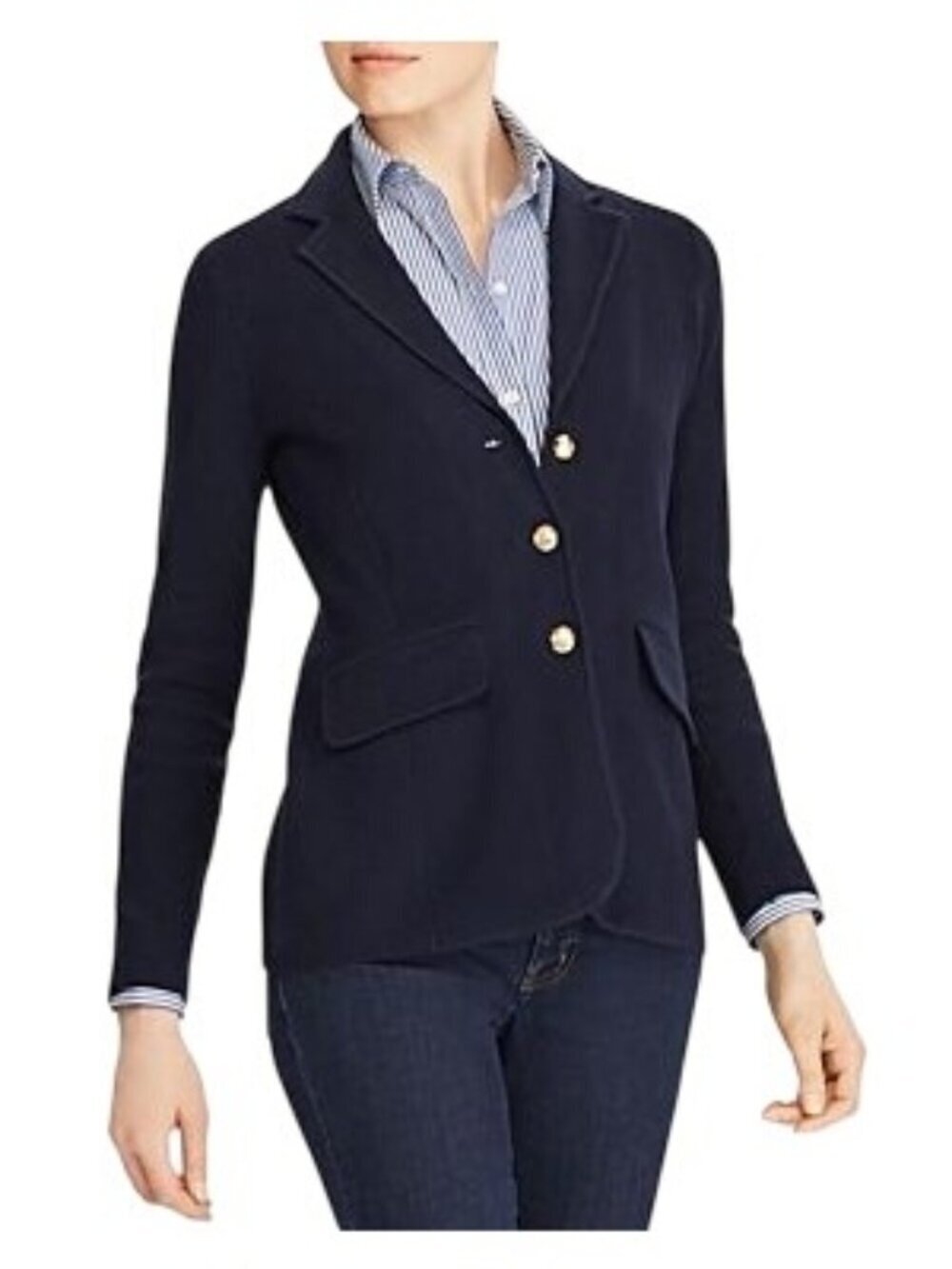 NWT Lauren Ralph Lauren Navy Cotton Knit Blazer Slim Fit XS MSRP $225
